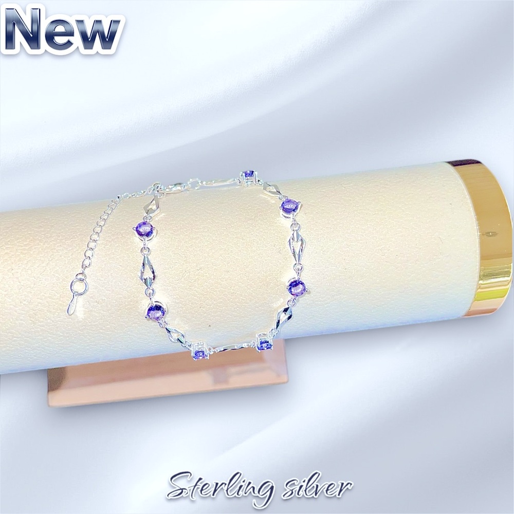 New .925 Sterling Silver Purple Amethyst Bracelet - Picture 12 of 14